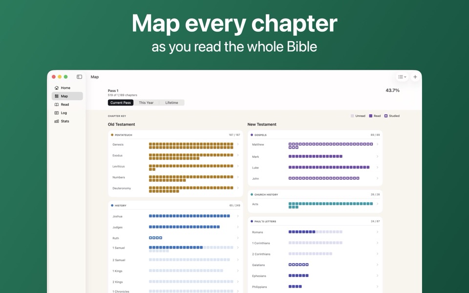 1189 on Mac: the Map, with Old Testament and New Testament sections side by side