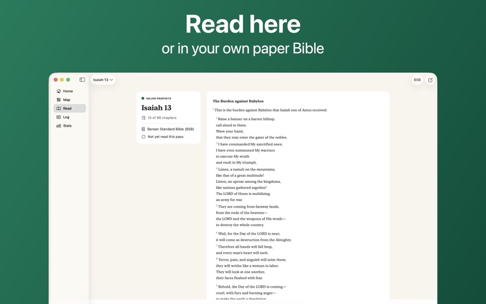 1189 on Mac: the reader showing Isaiah 13 in the Berean Standard Bible