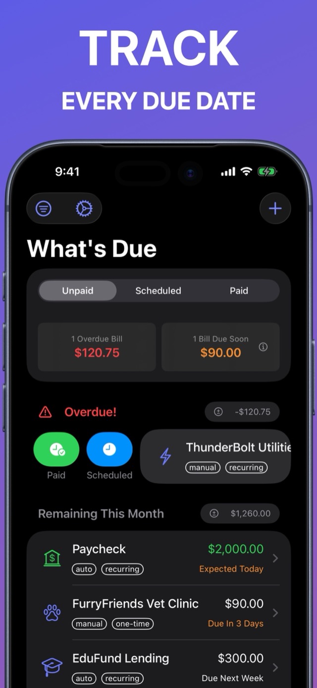What's Due screenshot: track every due date