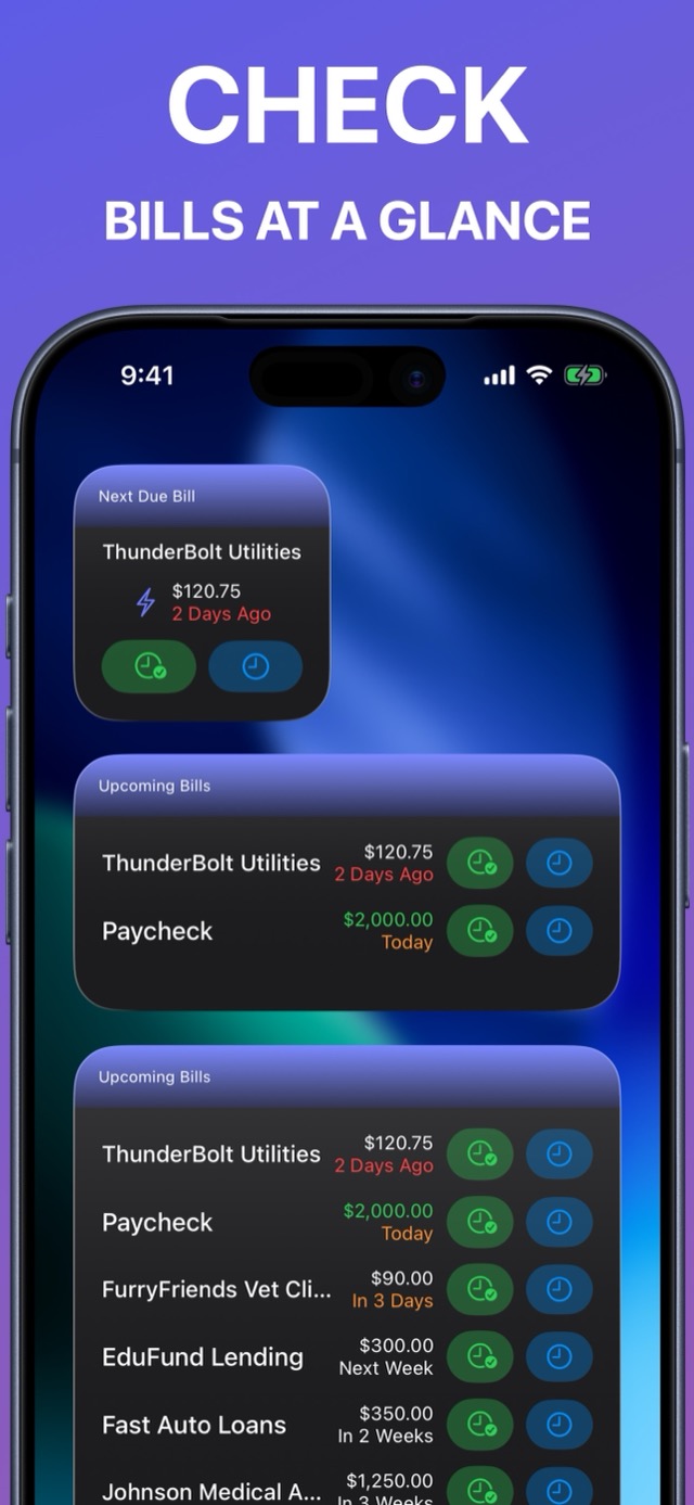 What's Due screenshot: charts and insights