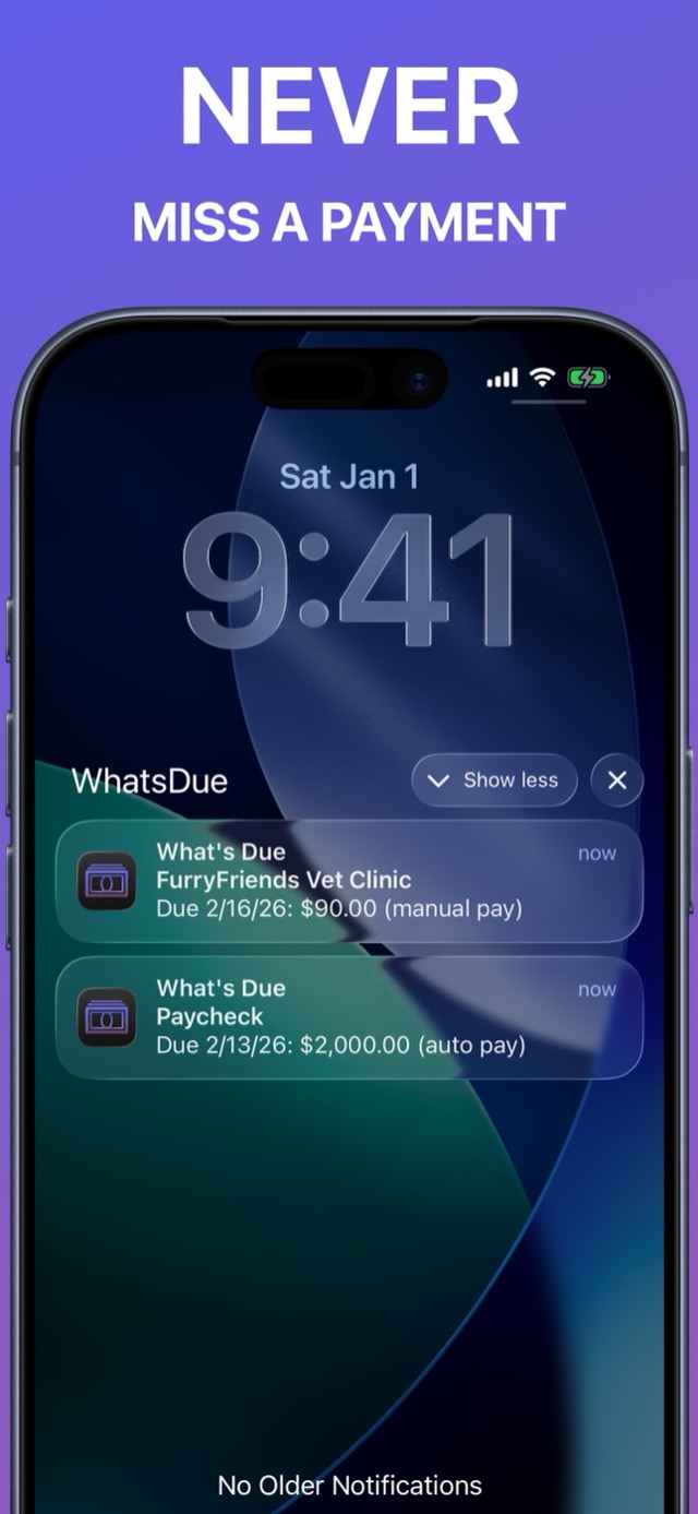 What's Due screenshot: widgets