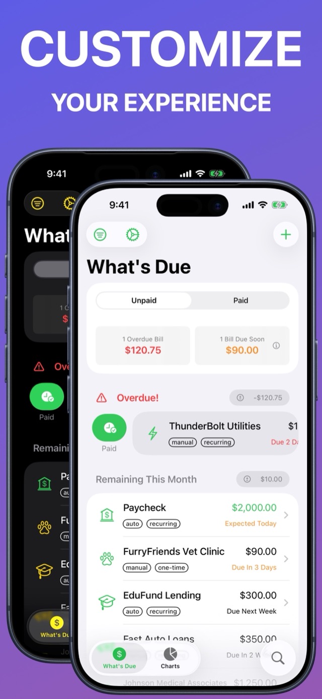 What's Due screenshot: personalization